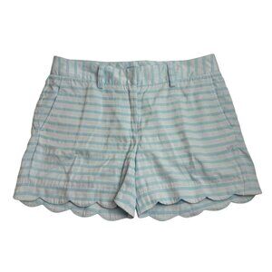 J. McLaughlin Teal White Stripes Shorts Size 4 Scalloped Preppy Summer Casual